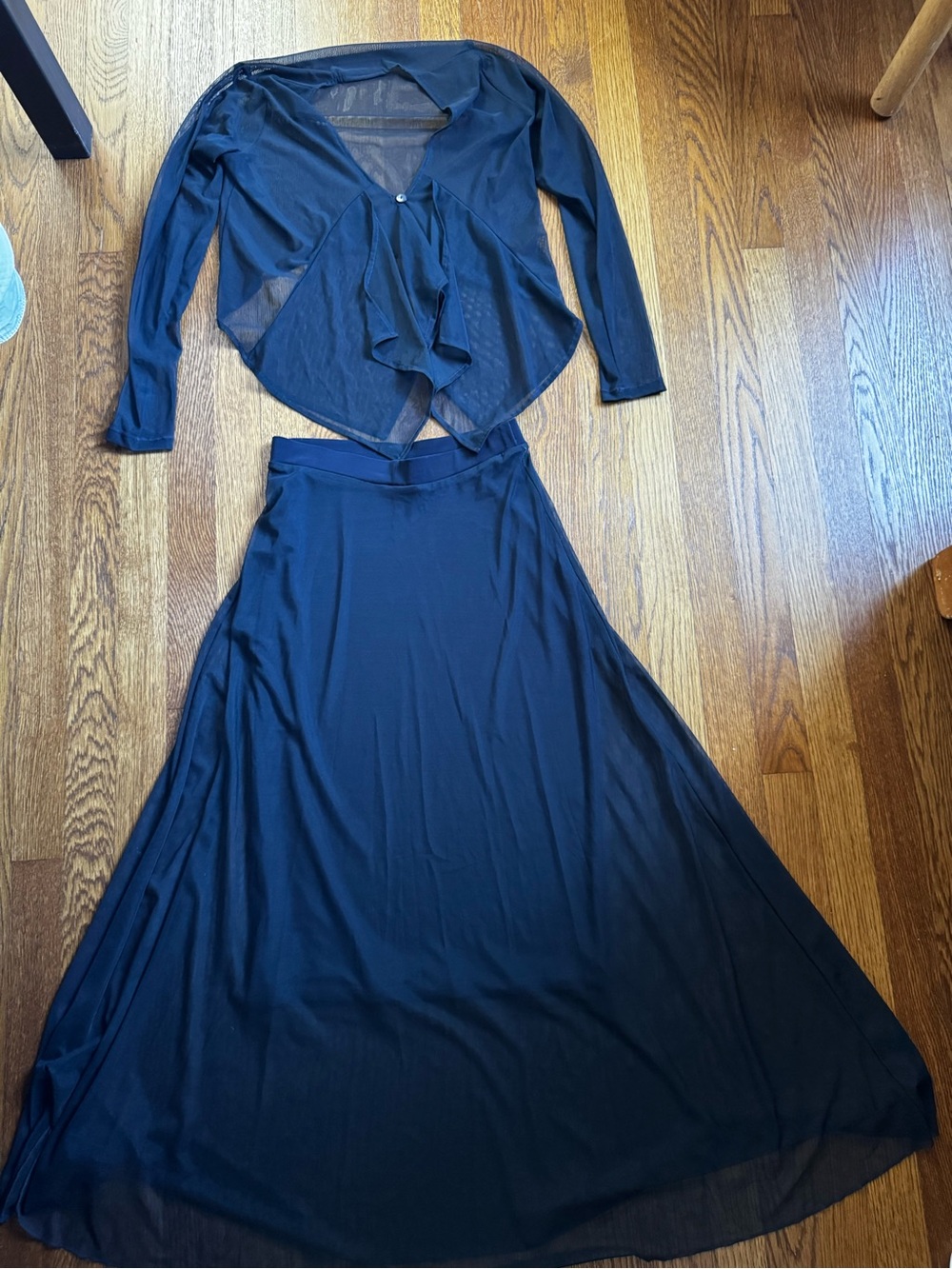 Women’s Navy Blue Flowing Maxi Skirt with Matching Top Set